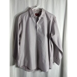 ALEANI Mens Performance Dress Shirt Burgundy Geometric Pattern LS Button Up L